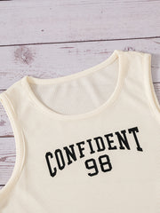 2pcs Girls CONFIDENT Graphic Tank Tops & Camo Pants Set Summer Clothes