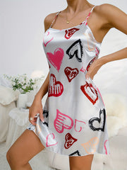 Heart Print Nightdress Crew Neck Sleep Dress Women's Sleepwear