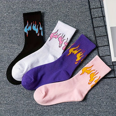 4 Pairs Flame Print Mid Tube Socks Women's Stockings