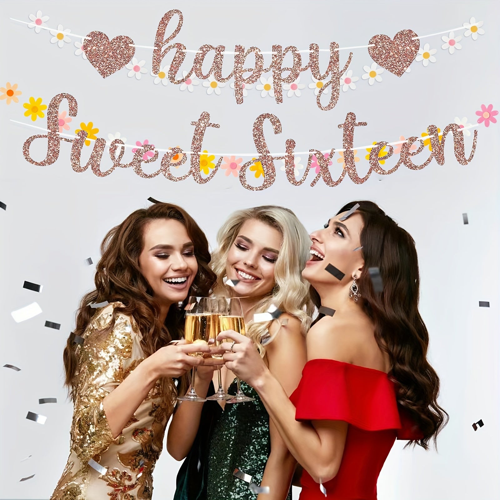 Sweet Sixteen Birthday Banner DIY Rose Golden Glitter Decorations