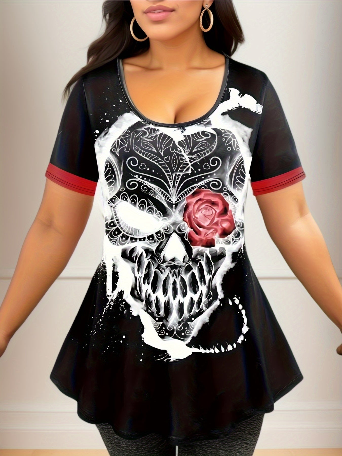 Women's Plus Size Skull & Floral Print Top & Leggings Set