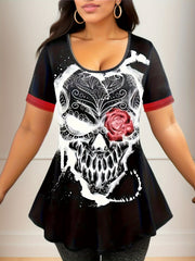Women's Plus Size Skull & Floral Print Top & Leggings Set