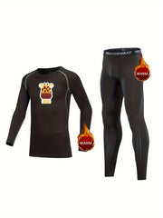 Kids Compression Fleece Set, Deer Pattern, Long Sleeve, Elastic Waist Pants