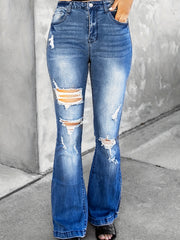 Solid Ripped High Rise Flared Leg Jeans