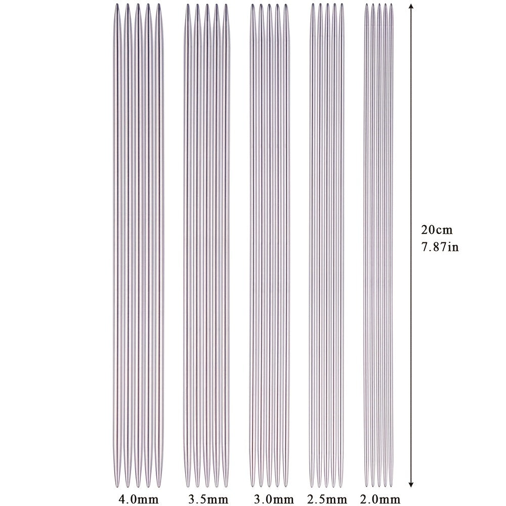 5pc Stainless Steel Needles Kit 2.0-4.0mm Double Ended Beginner Knit