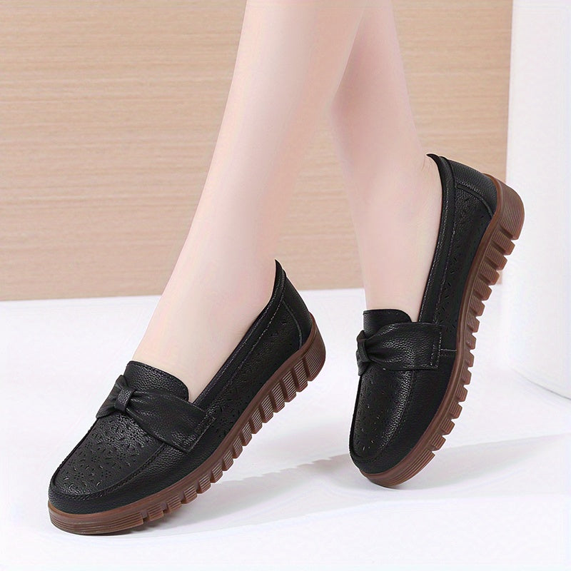 Women's Hollow Out Bow Loafers Soft Sole Shoes