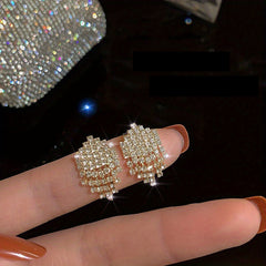 Rhinestone Chain Tassel Drop Stud Earrings Girls Ear Accessories