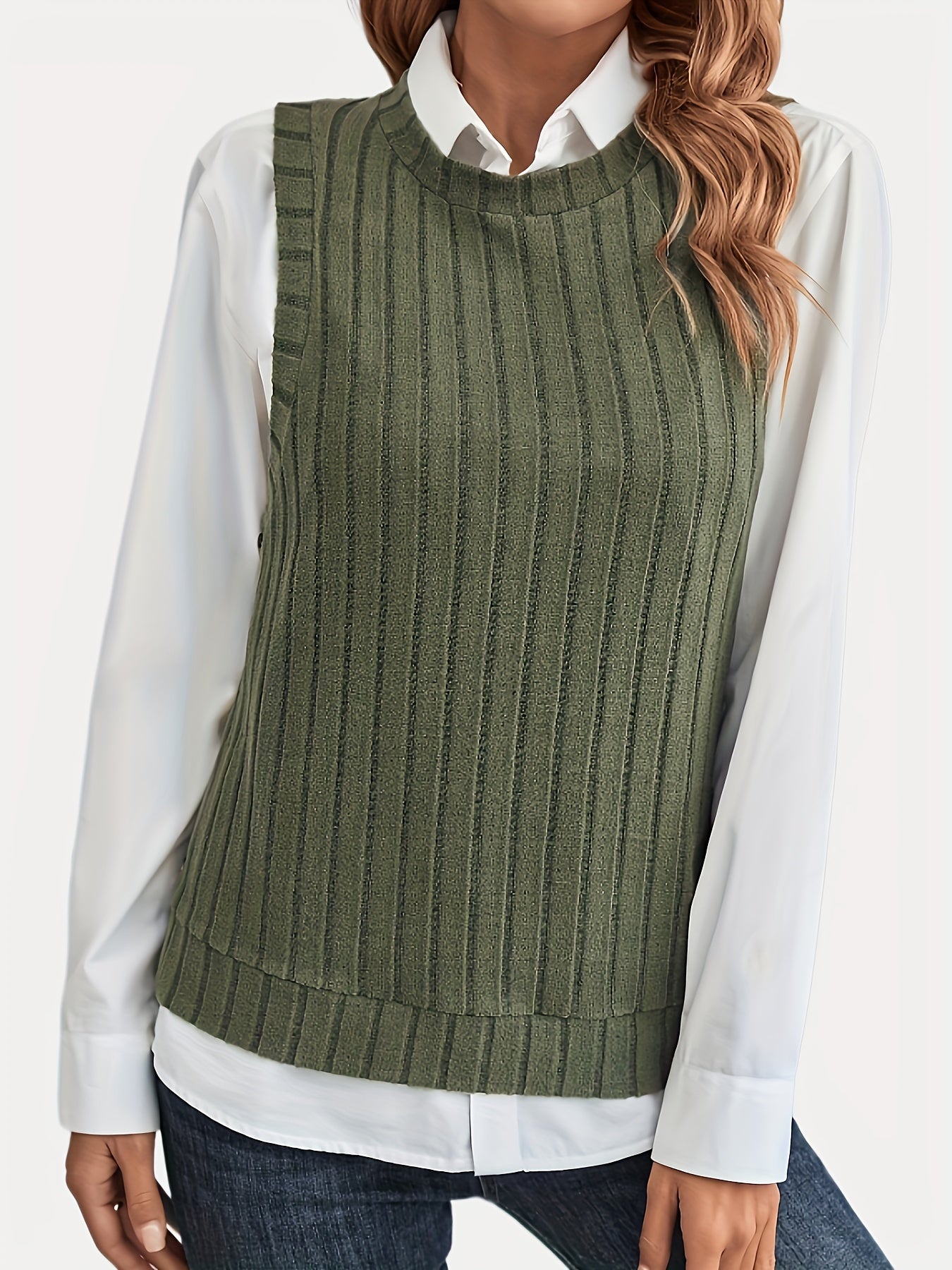 Ribbed Side Button Tank Top Sleeveless Crew Neck Summer Top