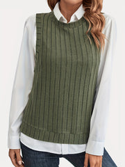 Ribbed Side Button Tank Top Sleeveless Crew Neck Summer Top