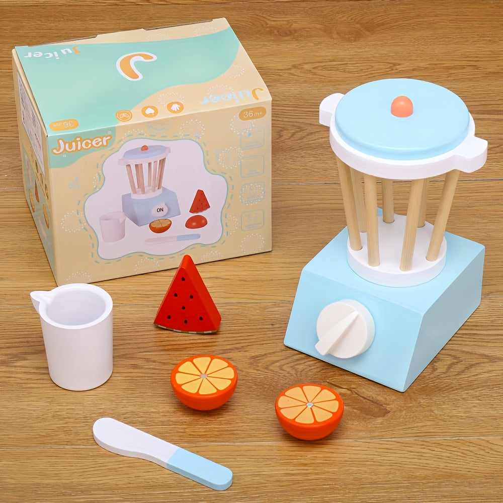 Wooden Juicer Blender Toy Set for Kids Pretend Kitchen Fun