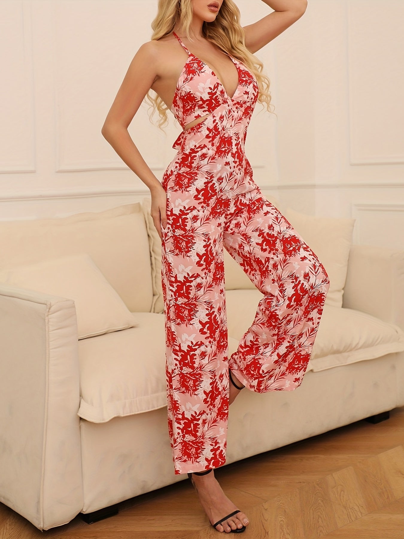 Floral Wide Leg Boho Jumpsuit for Women