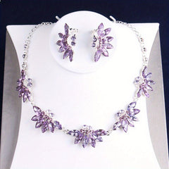 Baroque Crystal Bridal Jewelry Set Amethyst Crown Necklace Earrings