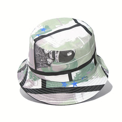 Unisex Sunshade Bucket Hat with Cartoon Pattern for Climbing Fishing