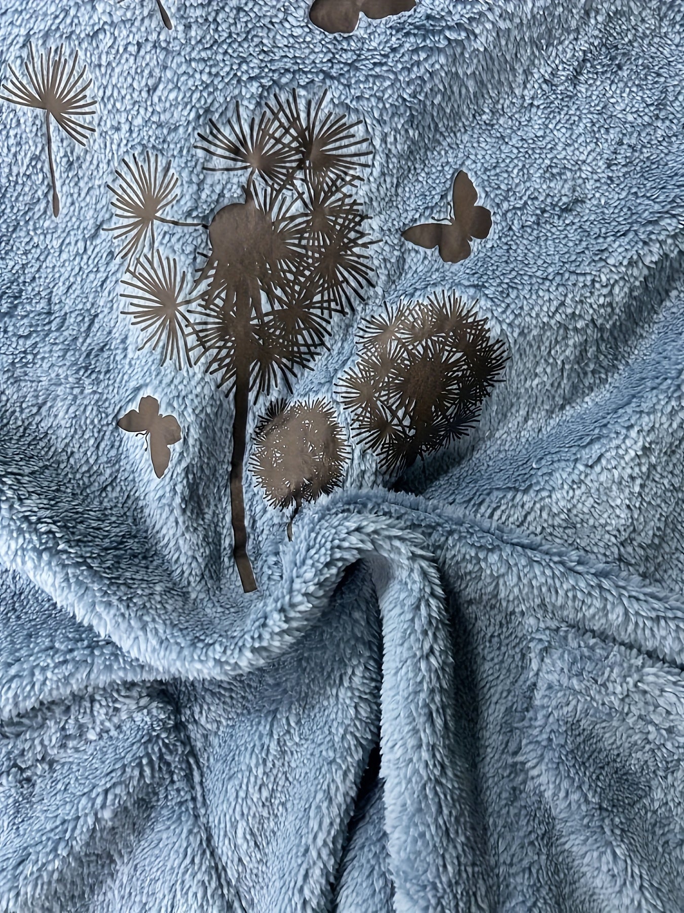 Butterfly Plant Print Pullover Sweatshirt Furry Casual Sweatshirt