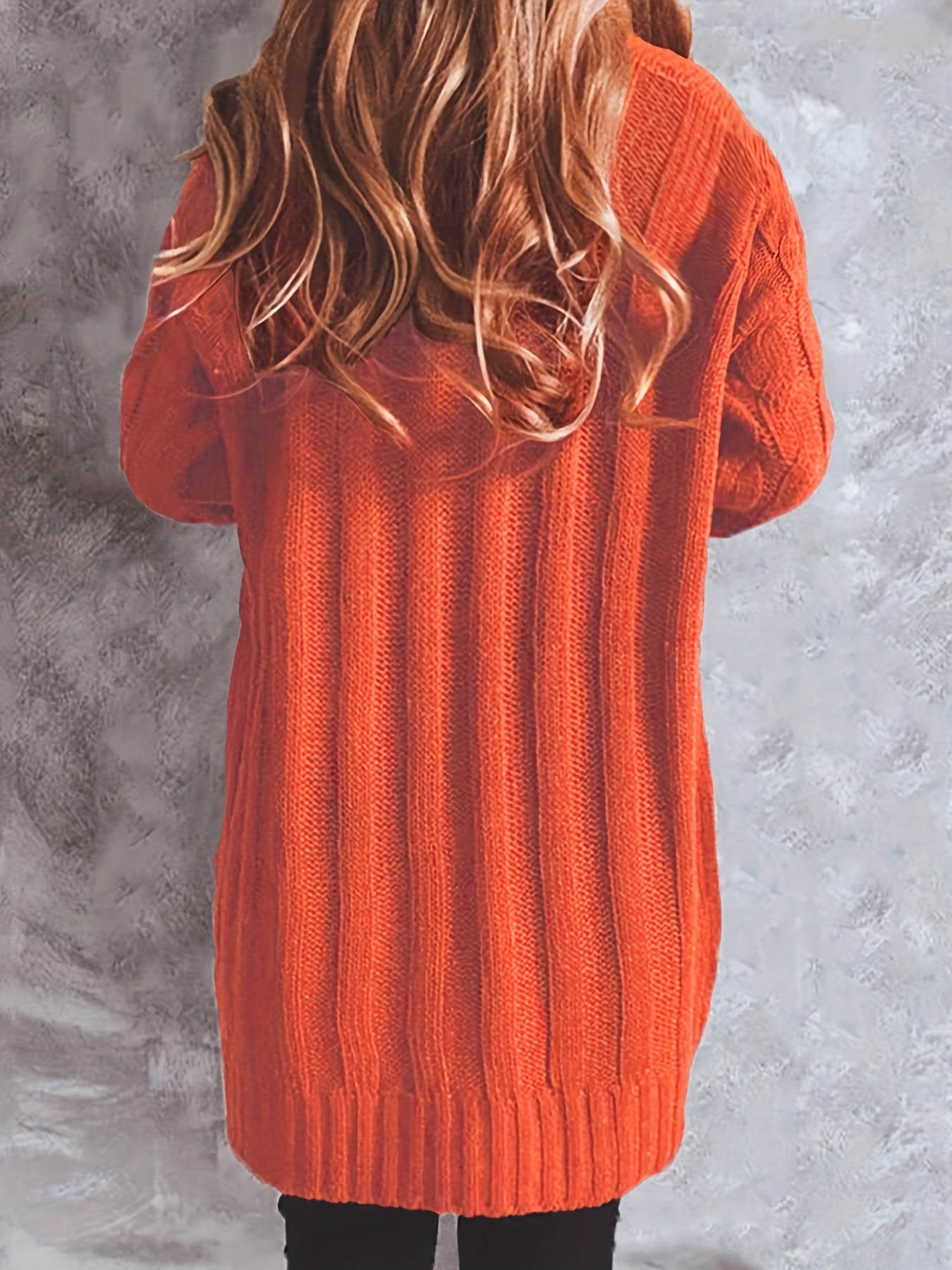 Solid Cable Button Long Sleeve V Neck Knit Cardigan
