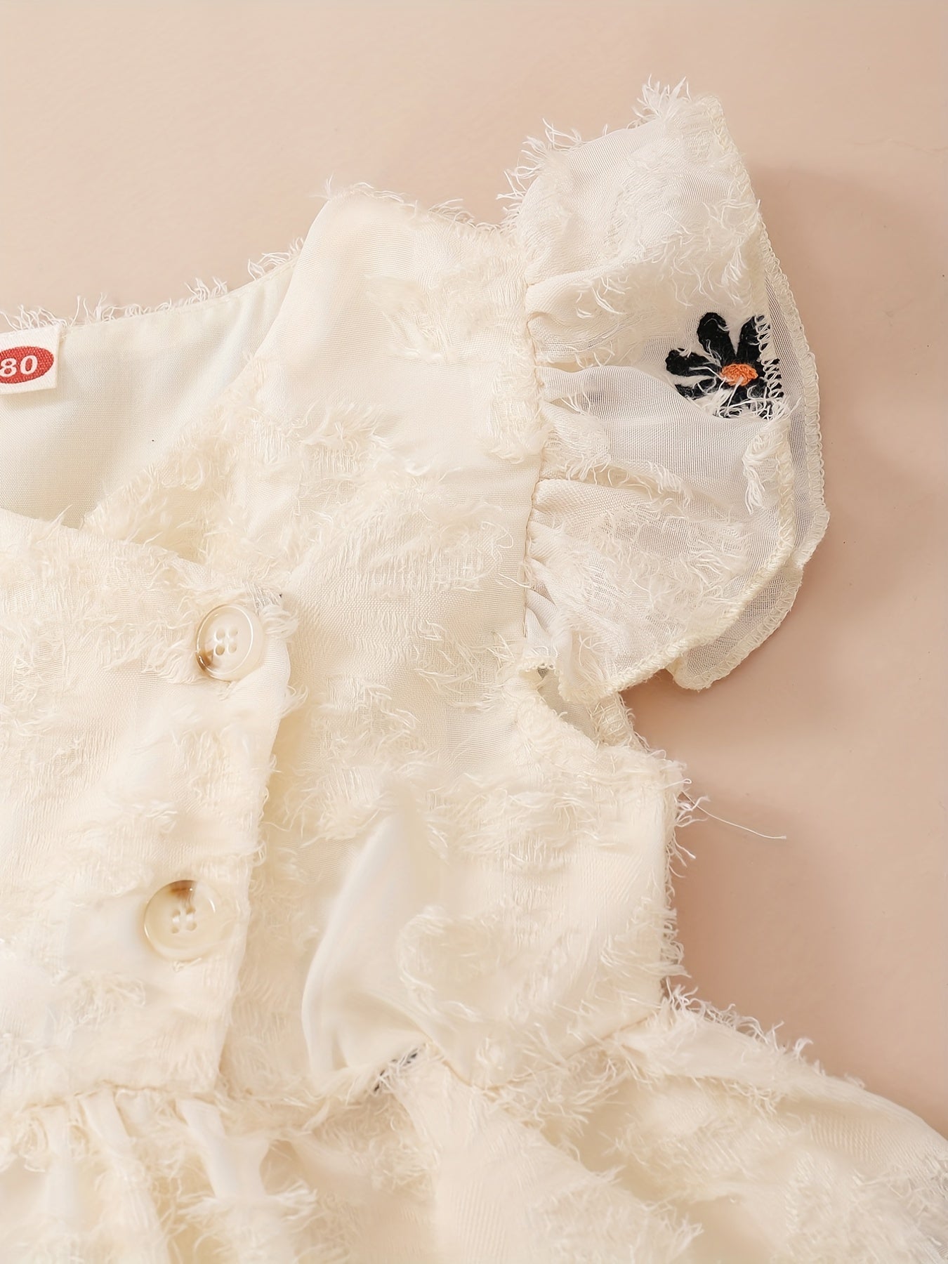 Baby Girls Floral Embroidery Ruffle Sleeve V neck Dress Clothes
