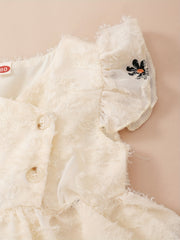 Baby Girls Floral Embroidery Ruffle Sleeve V neck Dress Clothes