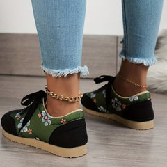 Women's Lace Up Flower Pattern Sneakers Lightweight Low Top Shoes
