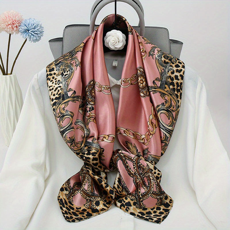 Leopard Print Silk Satin Bandana Large Square Scarf