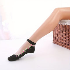 5 Pairs Floral Print Mesh Short Socks Women's Stockings