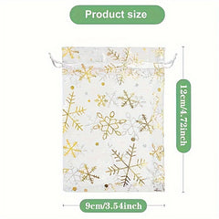 50pcs Christmas Gift Bags Snowflake Organza Mesh Jewelry Bags