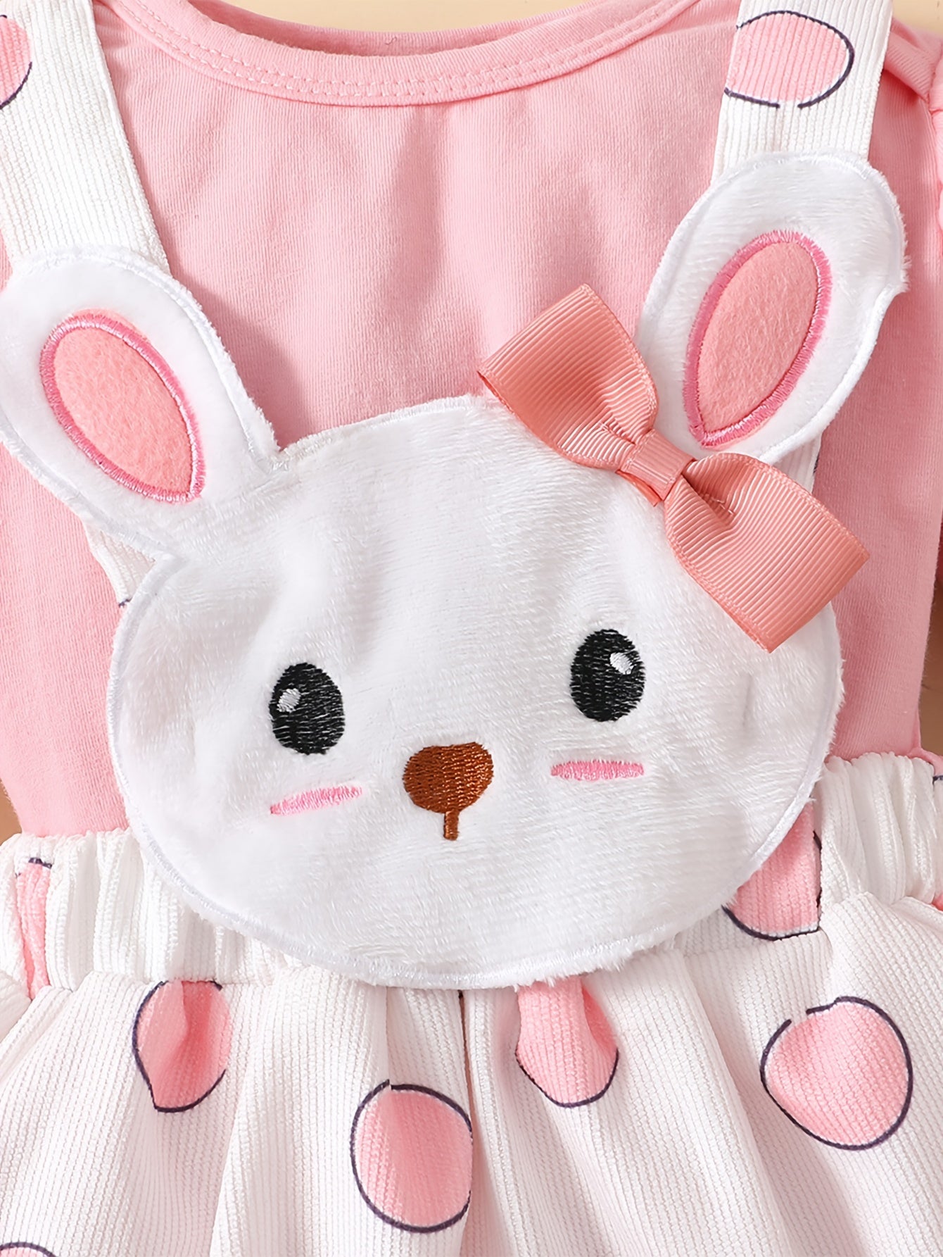 3pcs Baby Girl Polka Dot Rabbit Suspender Skirt Set