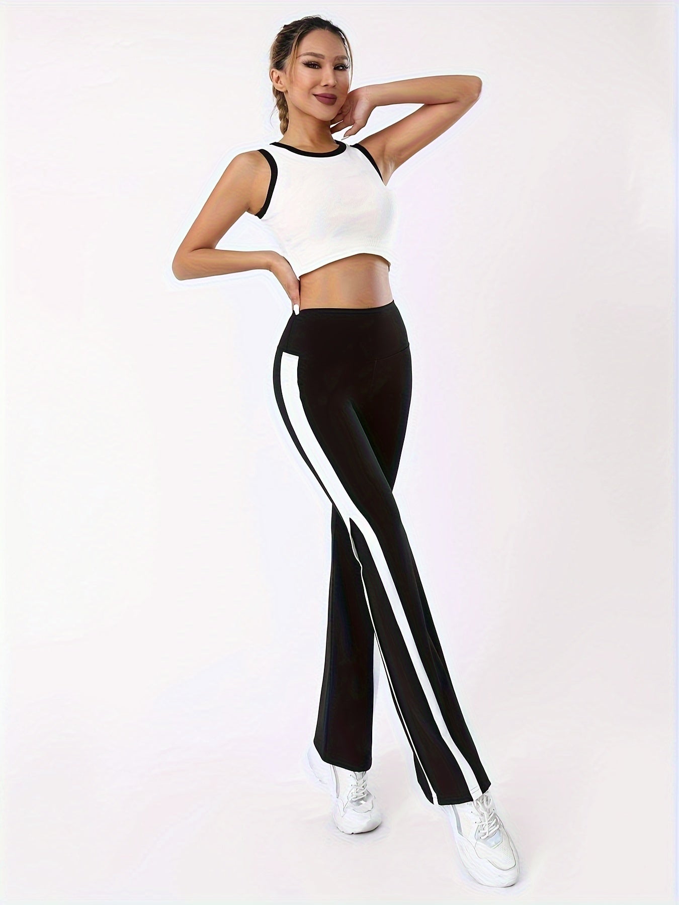 High Waist Flared Yoga Pants Contrast Bell Bottom Pants Women's Activewear