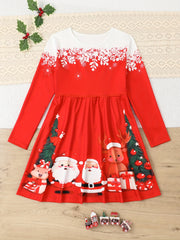 Girls Sweet Santa & Christmas Tree Long Sleeve Dress