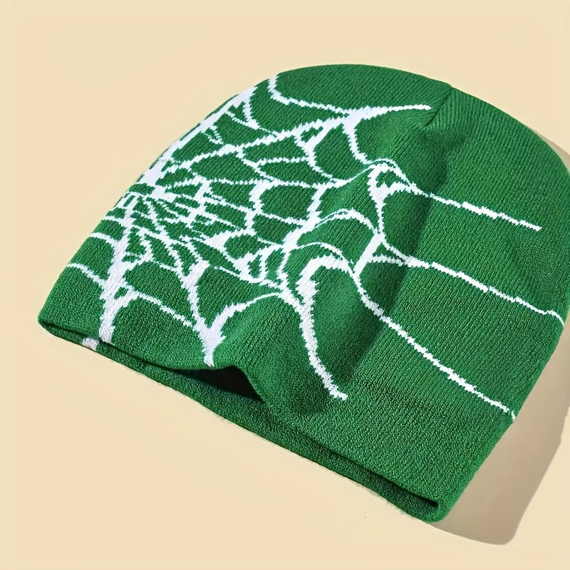 Gothic Spider Web Pattern Knitted Hat Halloween Windproof Beanie