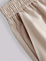 Men's Solid Cotton Pants Casual Elastic Waist Drawstring Trousers