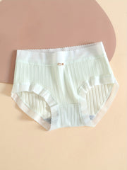 Colorblock Mesh Briefs Ribbed Bow High Waist Panties