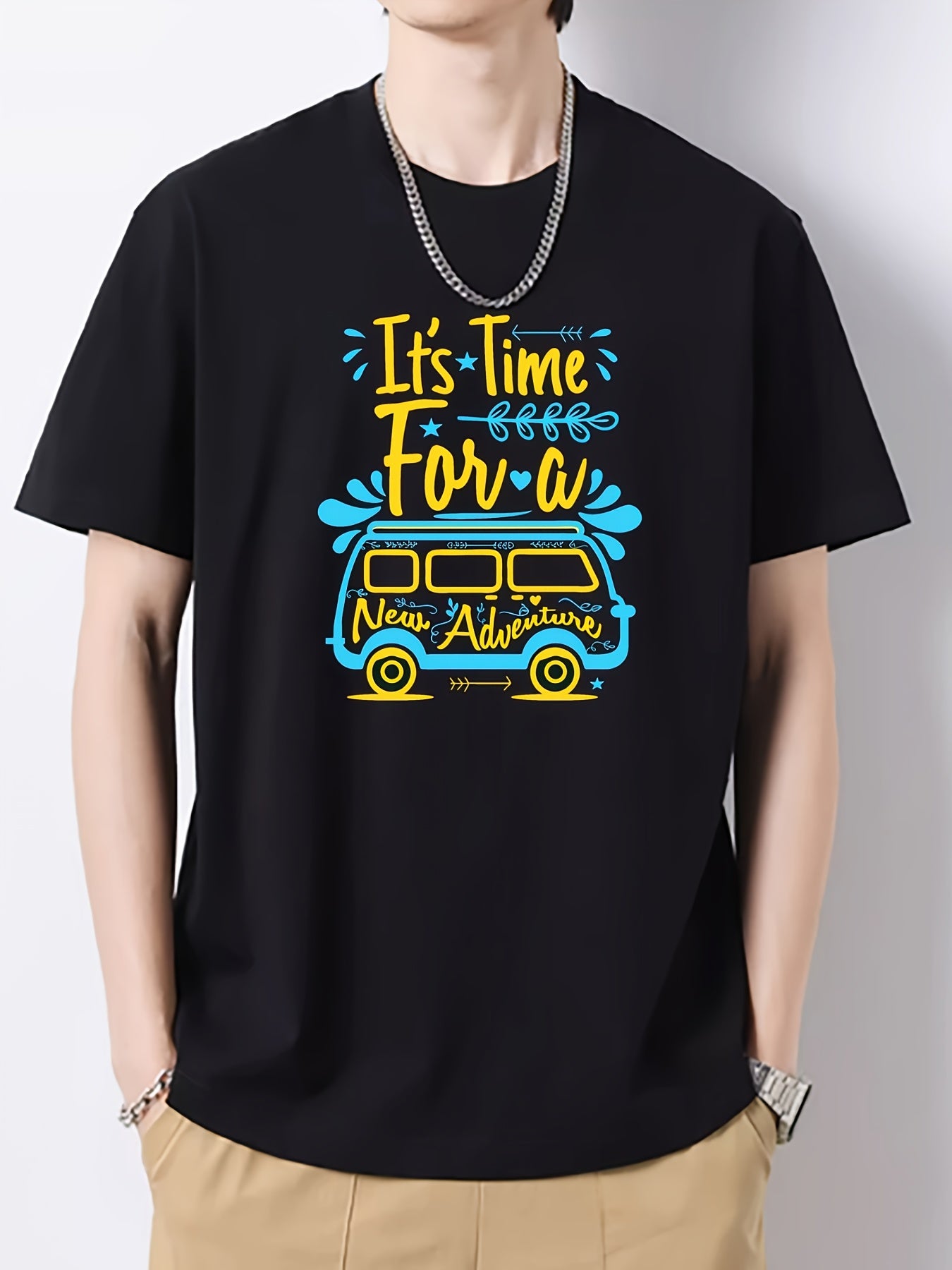 Men's Car Print Short Sleeve T-shirt Loose Fit Casual Top
