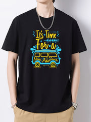 Men's Car Print Short Sleeve T-shirt Loose Fit Casual Top