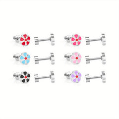 6pairs Flower Drip Screw Stud Earrings for Girls