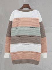 Colorblock Striped Open Front Cardigan
