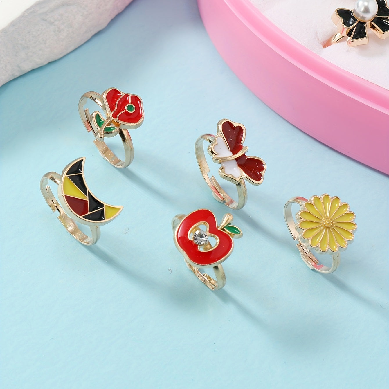 36pcs Girls Colorful Alloy Rings Set Kids Accessories Gift