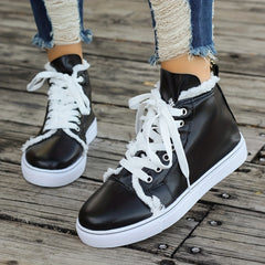 Women's Raw Trim High Lace up Canvas Shoes Round Toe Casual Walking Shoes