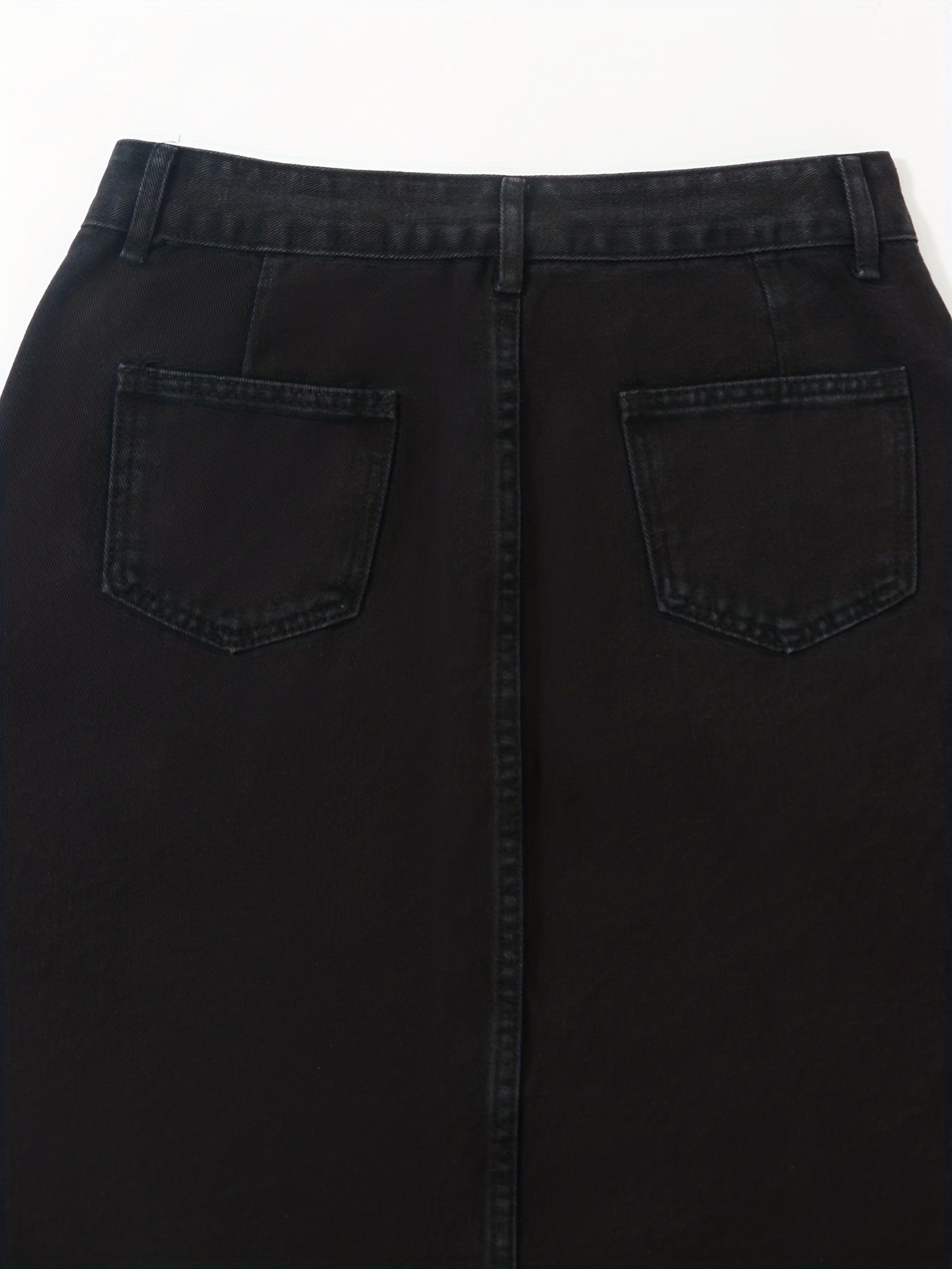 Solid A-line Denim Skirt with Pockets