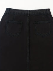 Solid A-line Denim Skirt with Pockets