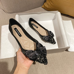 Glitter Bow Tie Flat Shoes Slip On Women's Footwear