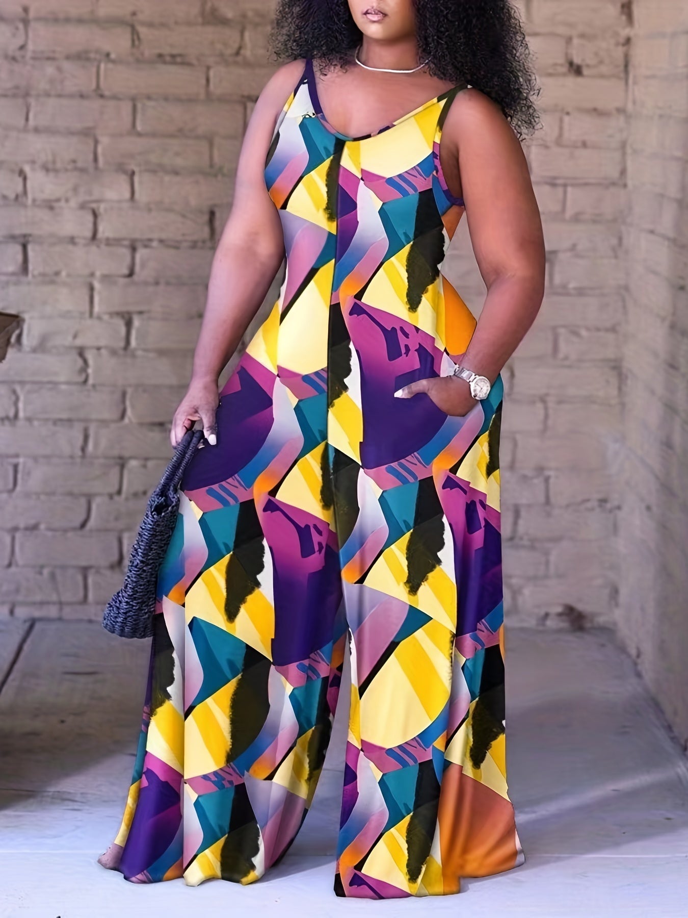 Colorblock V Neck Tank Jumpsuit