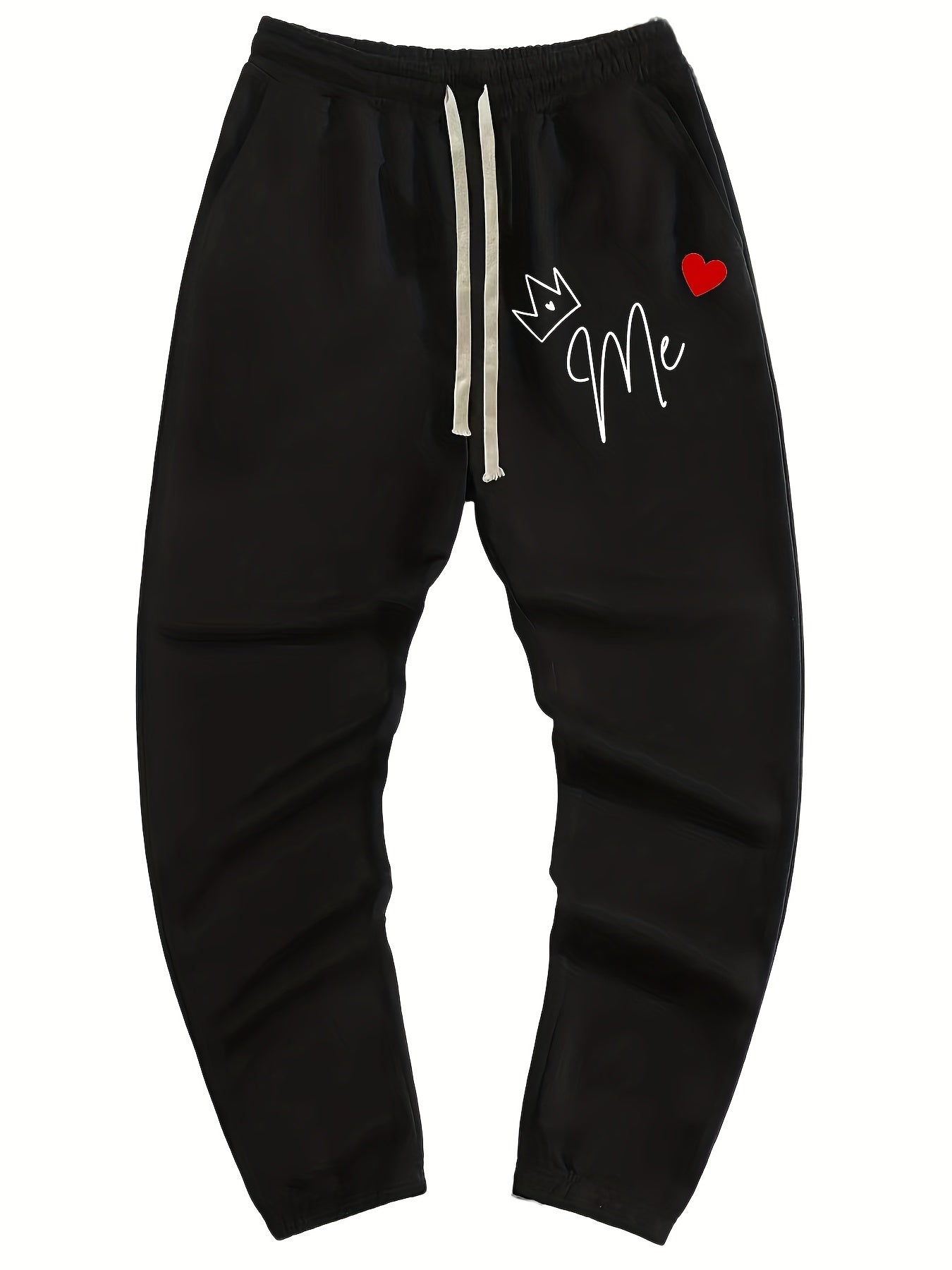 Crown Heart Print Men's Drawstring Pocket Sweatpants