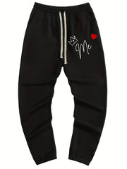 Crown Heart Print Men's Drawstring Pocket Sweatpants