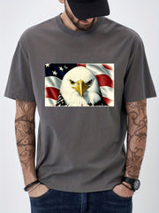 Cotton Eagle & Flag Print Men's Graphic Tee Summer Vacation Casual Top