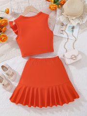Girls Ruffled Sleeveless Top & Skirt Set for Summer Party