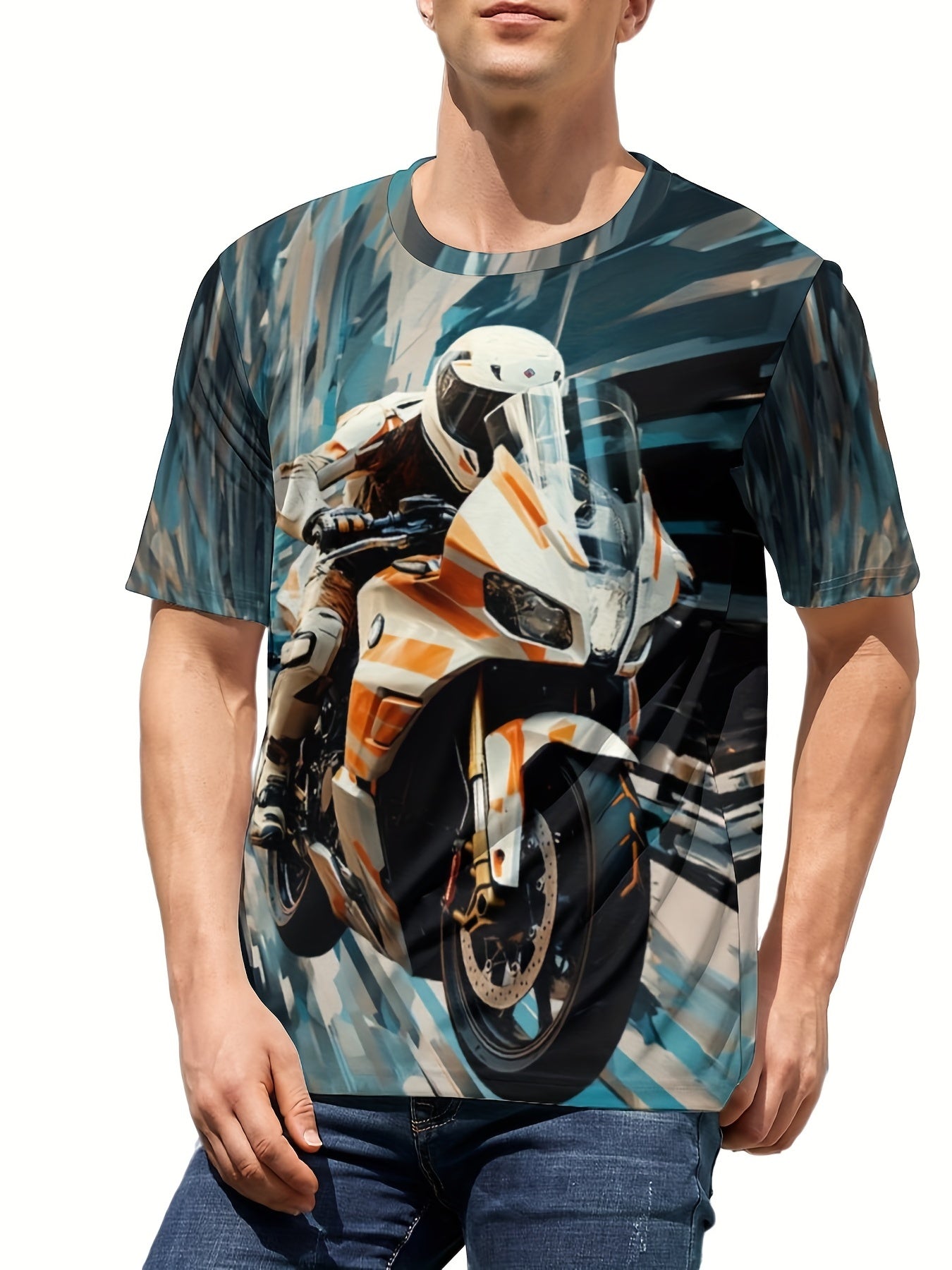 Men's Driver Print T shirt Active Comfy Slightly Stretch Crew Neck Tee