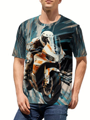 Men's Driver Print T shirt Active Comfy Slightly Stretch Crew Neck Tee