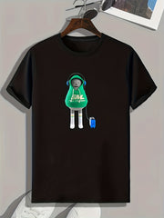 Men's Cartoon Print Stretch Tee for Outdoor Summer