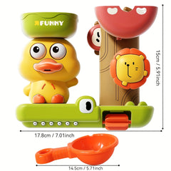 Duck Shaped Lion Water Wheel Baby Bath Toy Set