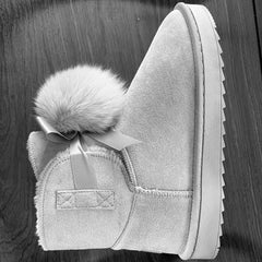 Plush Snow Boots Round Toe Bowknot Ankle Boots Women's Footwear